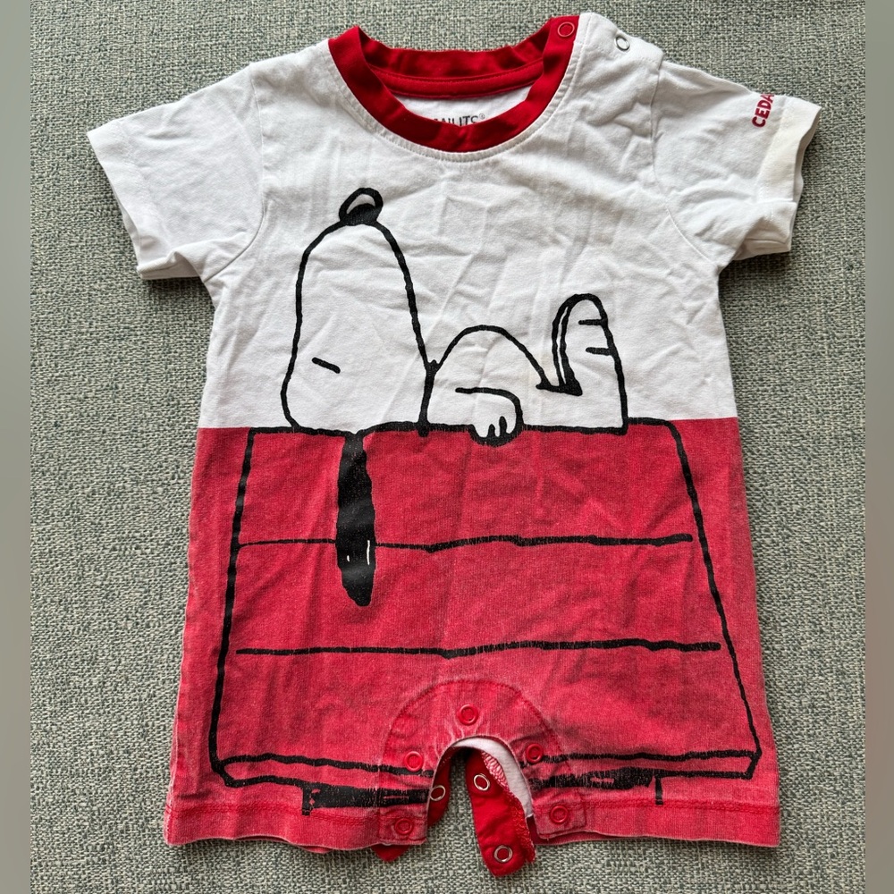 Peanuts Snoopy Baby Romper 12M | Cedar Point | Red White | Cotton